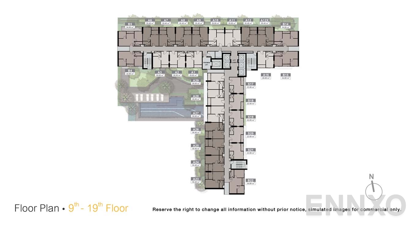 แปลนชั้น 9 - 19 Floor ของโครงการ นิว โนเบิล ศรีนครินทร์ - ลาซาล