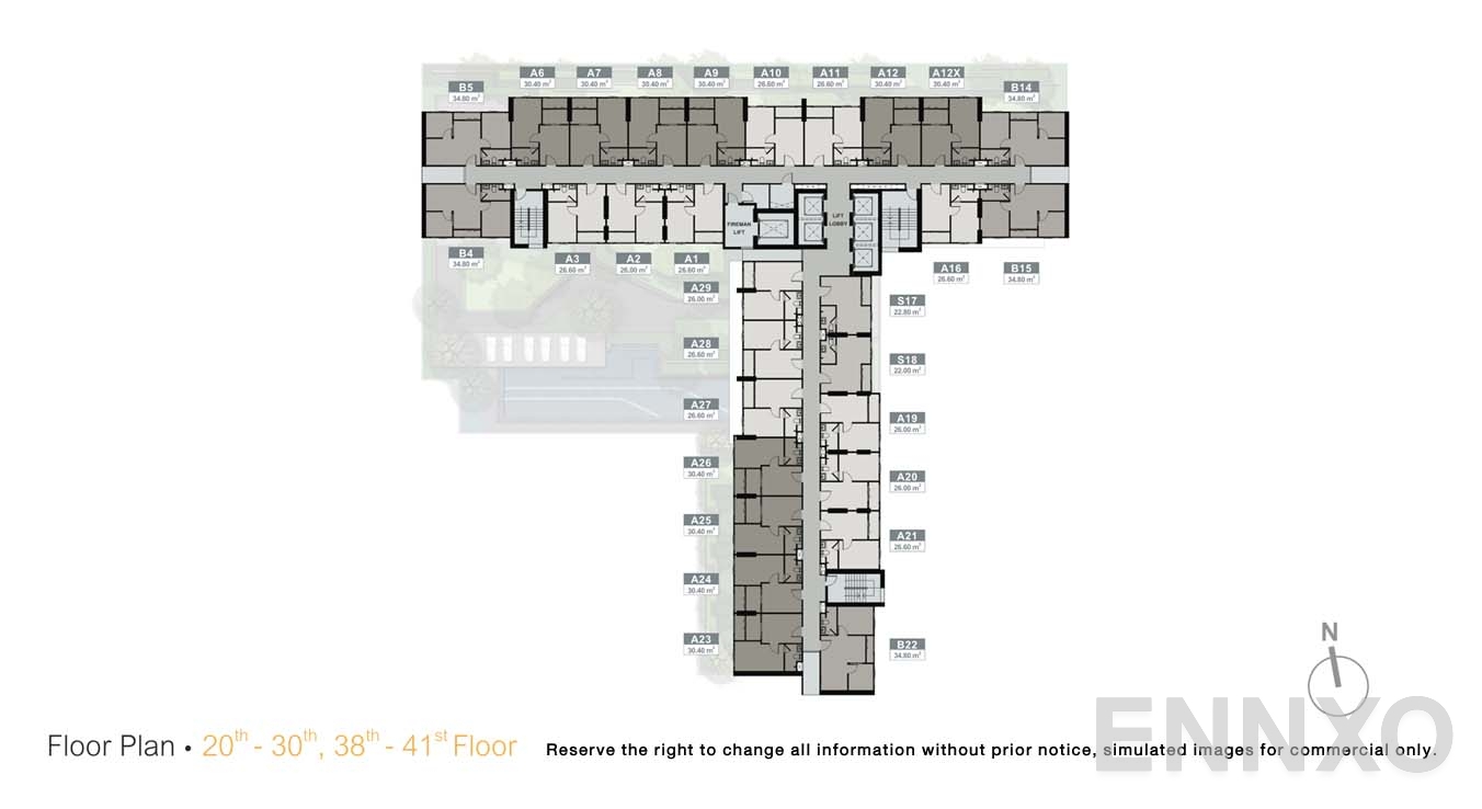 แปลนชั้น 20-30, 38-41 Floor ของโครงการ นิว โนเบิล ศรีนครินทร์ - ลาซาล