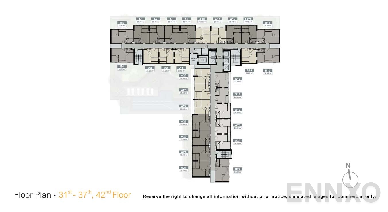 แปลนชั้น 31-37, 42 Floor ของโครงการ นิว โนเบิล ศรีนครินทร์ - ลาซาล
