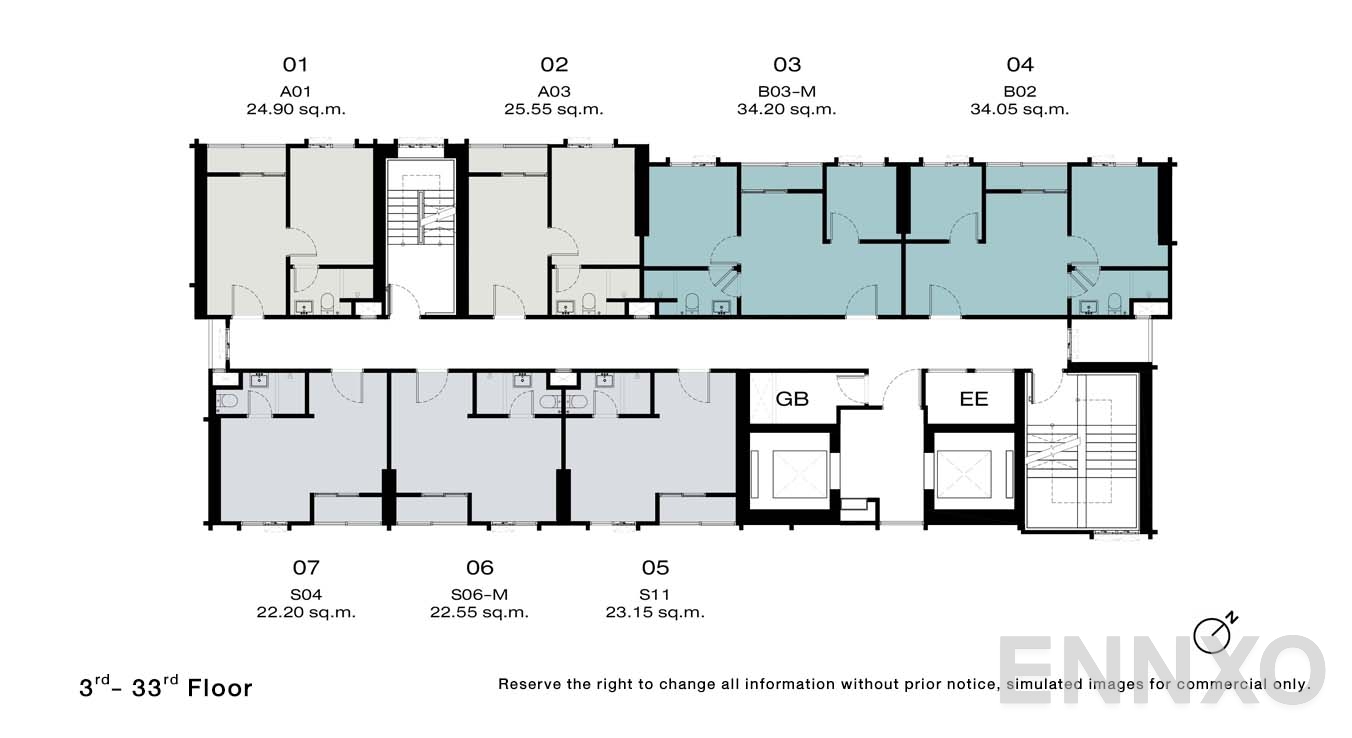 แปลนชั้น 3 - 33 Floor ของโครงการ NUE Riverest Ratburana