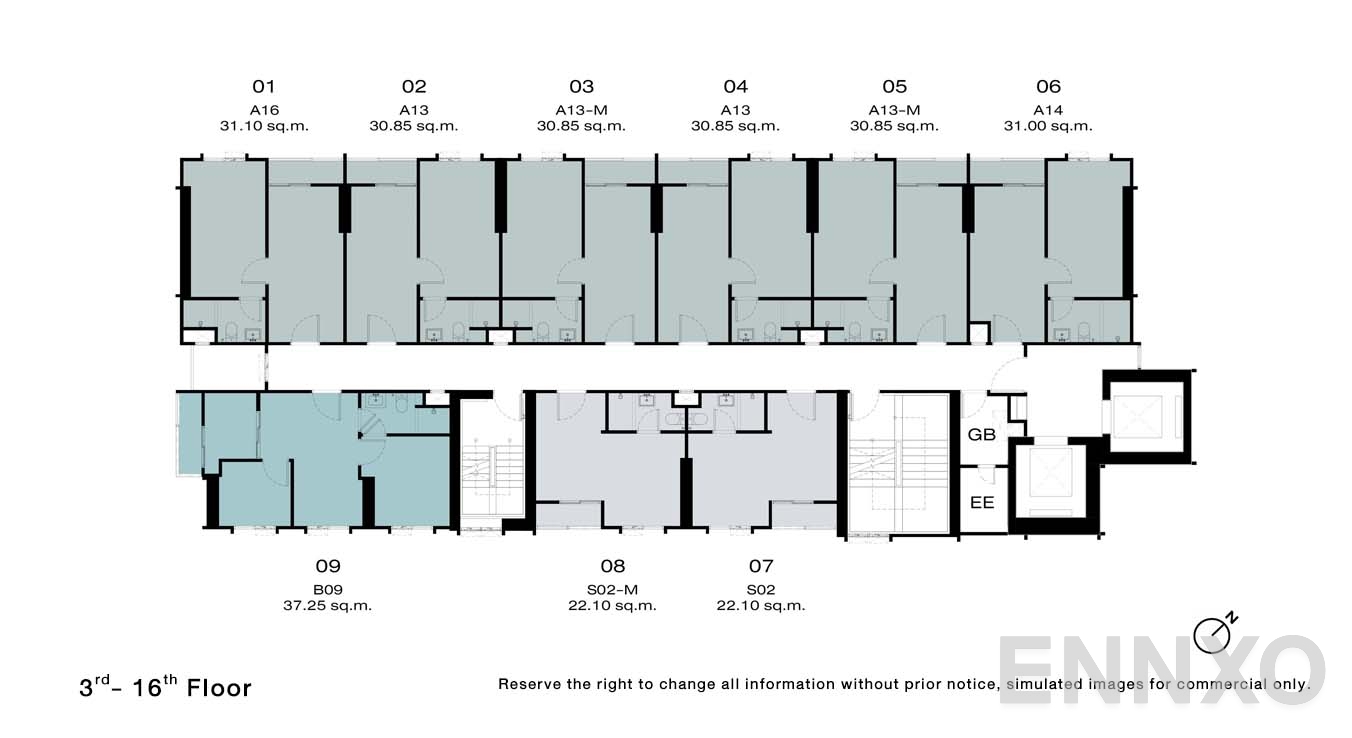 แปลนชั้น 3-16 Floor ของโครงการ NUE Riverest Ratburana