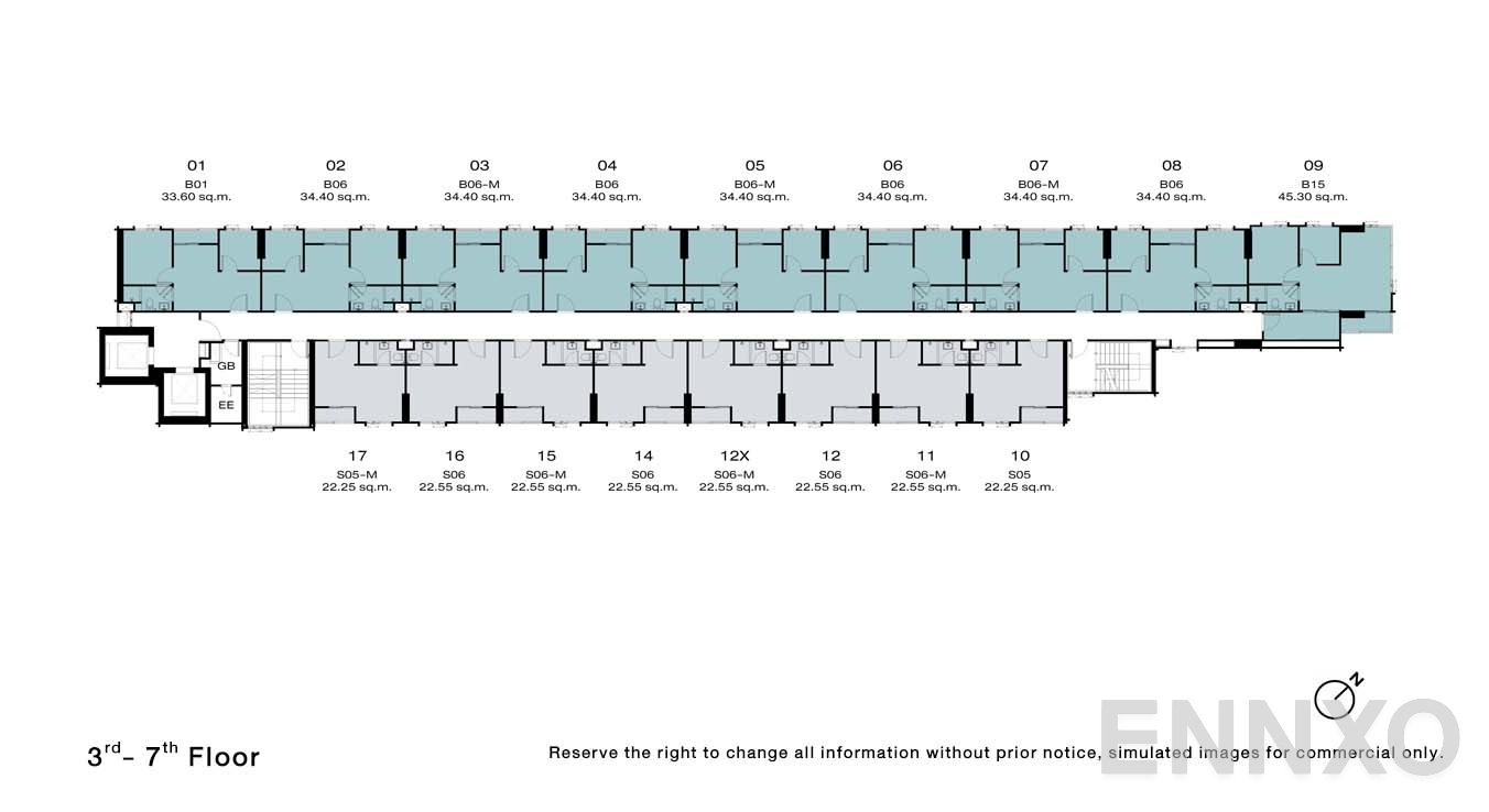 แปลนชั้น 3 - 7 Floor ของโครงการ NUE Riverest Ratburana