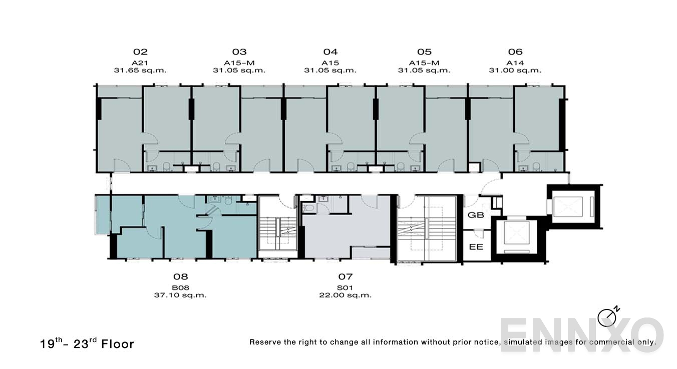 แปลนชั้น 19 - 23 Floor ของโครงการ NUE Riverest Ratburana