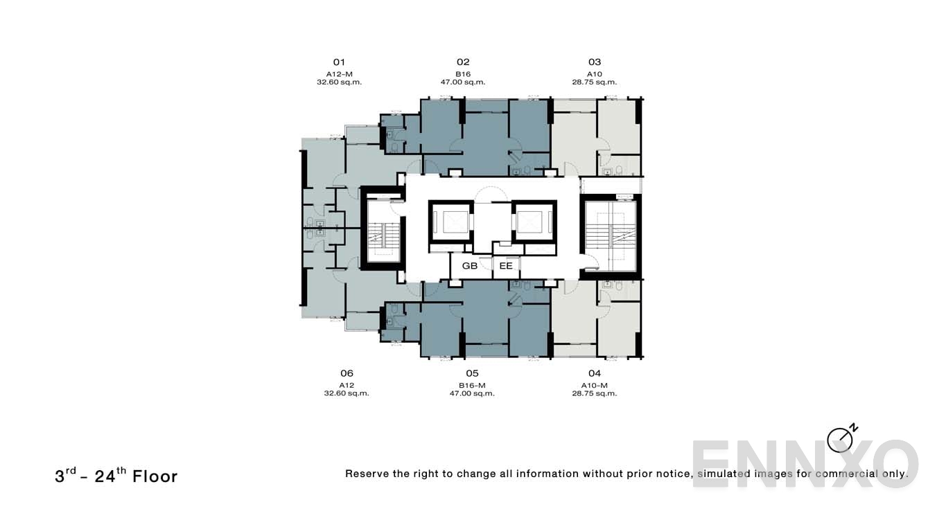 แปลนชั้น 3 - 24 Floor ของโครงการ NUE Riverest Ratburana