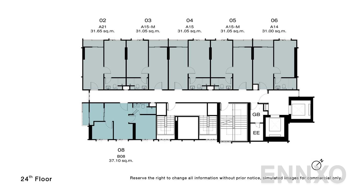 แปลนชั้น 24 Floor ของโครงการ NUE Riverest Ratburana