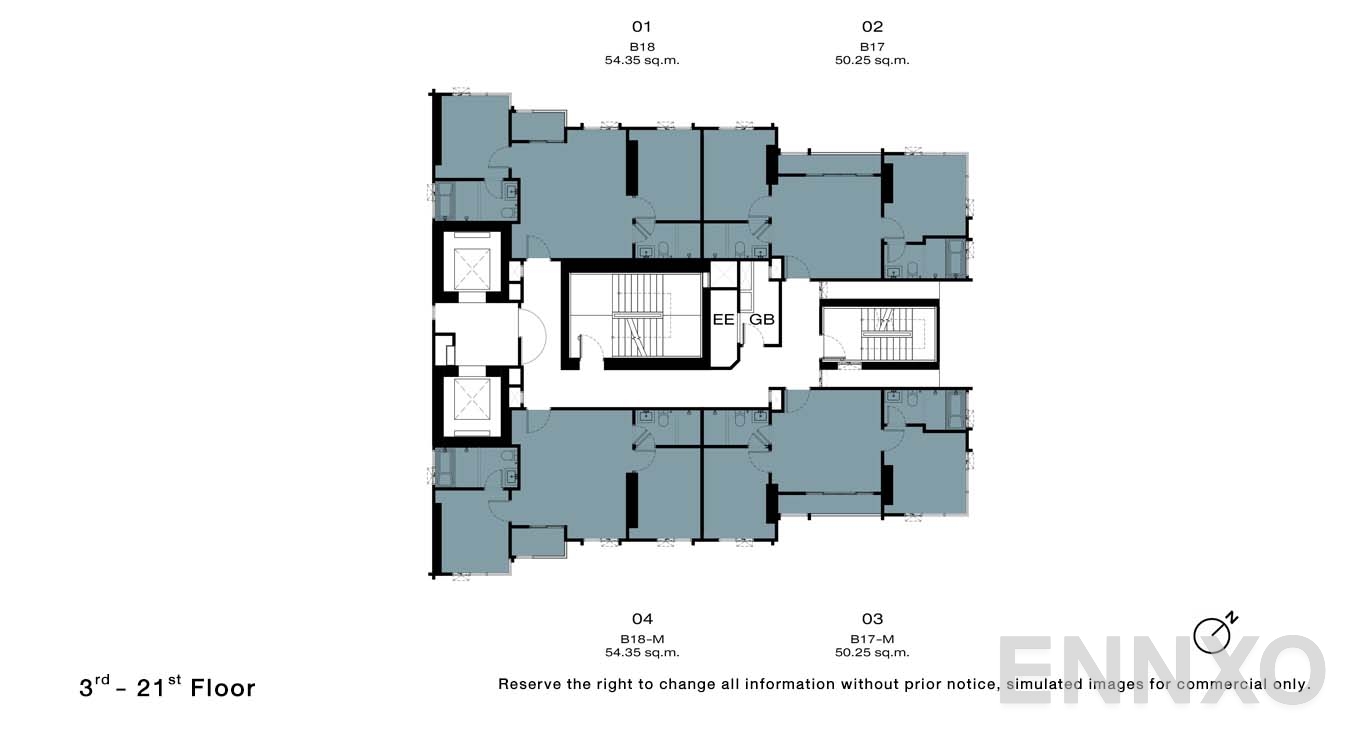 แปลนชั้น 3 - 21 Floor ของโครงการ NUE Riverest Ratburana