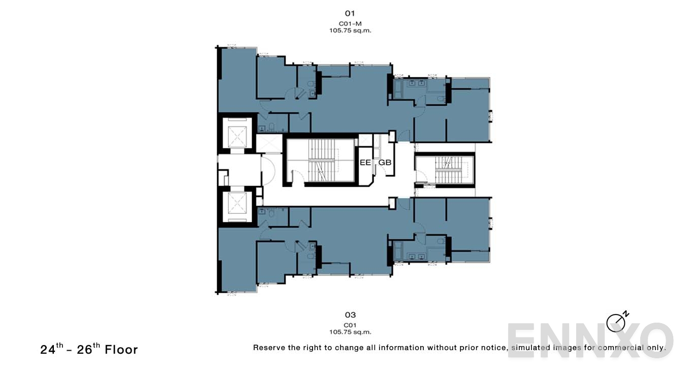 แปลนชั้น 24 - 26 Floor ของโครงการ NUE Riverest Ratburana