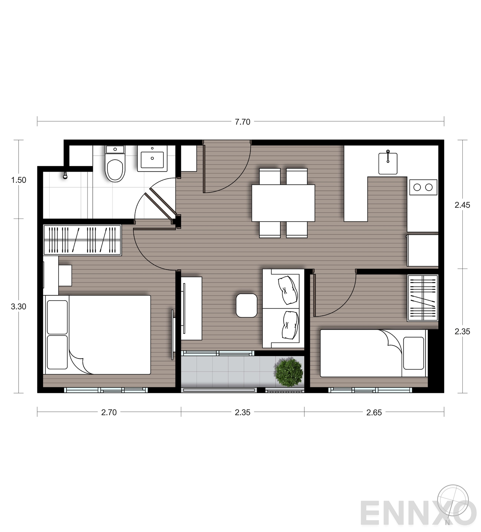 รูปแปลนห้อง B15 ของโครงการ นิว ซี - สแควร์ สวนหลวง สเตชั่น