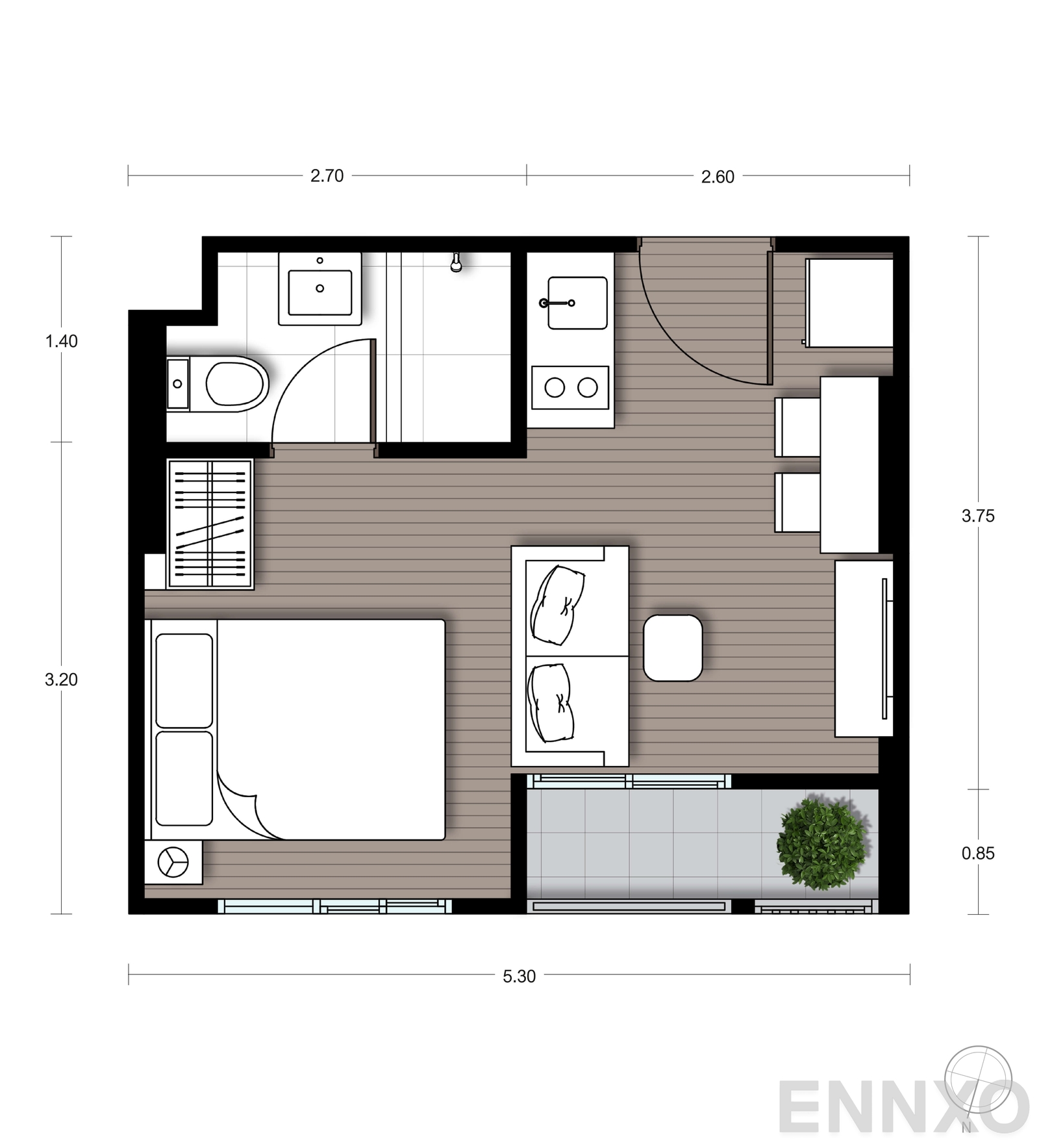 รูปแปลนห้อง S20 ของโครงการ นิว ซี - สแควร์ สวนหลวง สเตชั่น