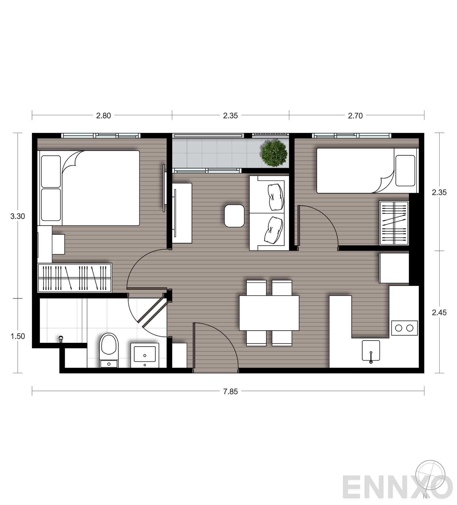 รูปแปลนห้อง B16 ของโครงการ นิว ซี - สแควร์ สวนหลวง สเตชั่น