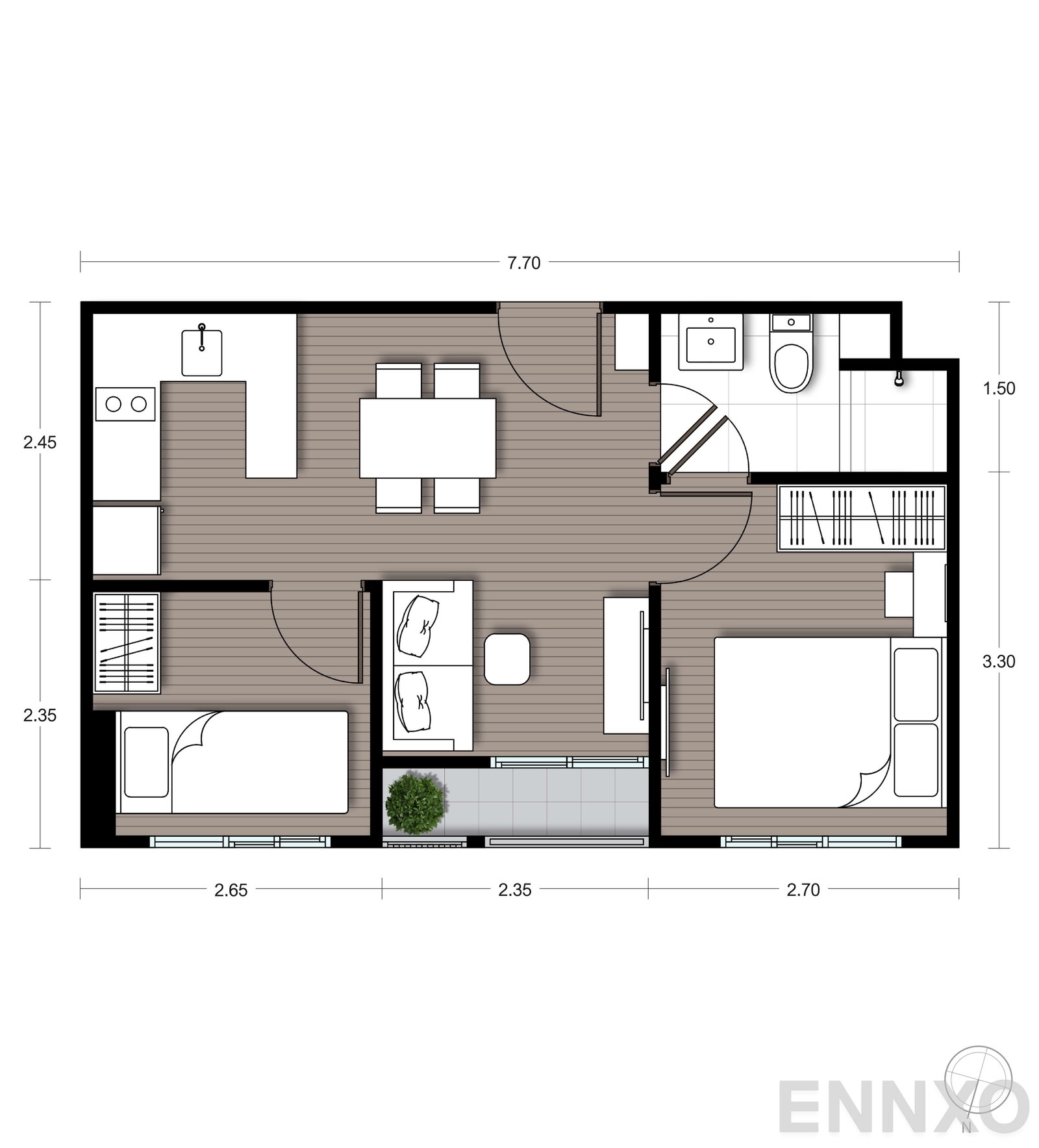 รูปแปลนห้อง B15 ของโครงการ นิว ซี - สแควร์ สวนหลวง สเตชั่น