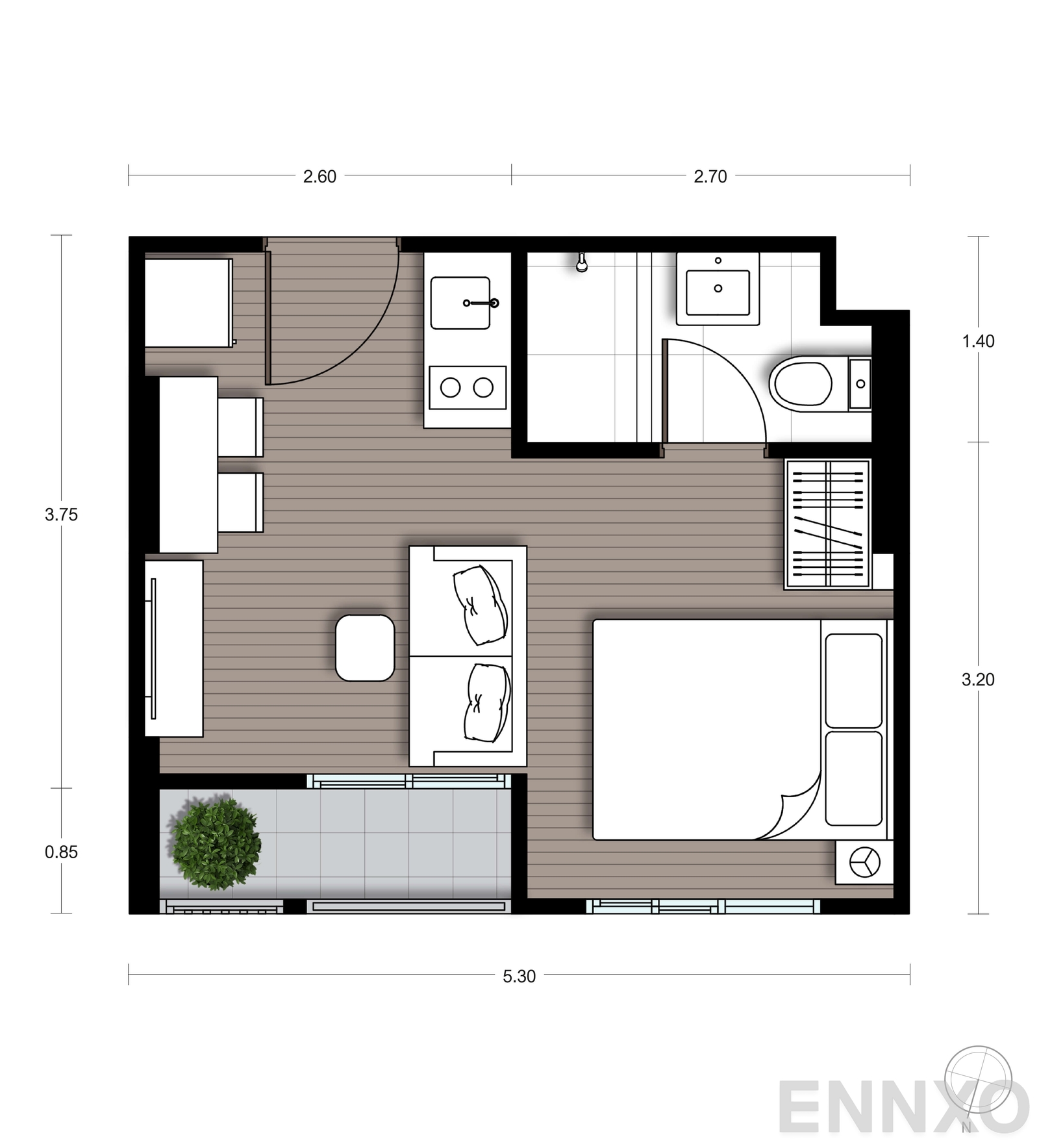 รูปแปลนห้อง S20 ของโครงการ นิว ซี - สแควร์ สวนหลวง สเตชั่น