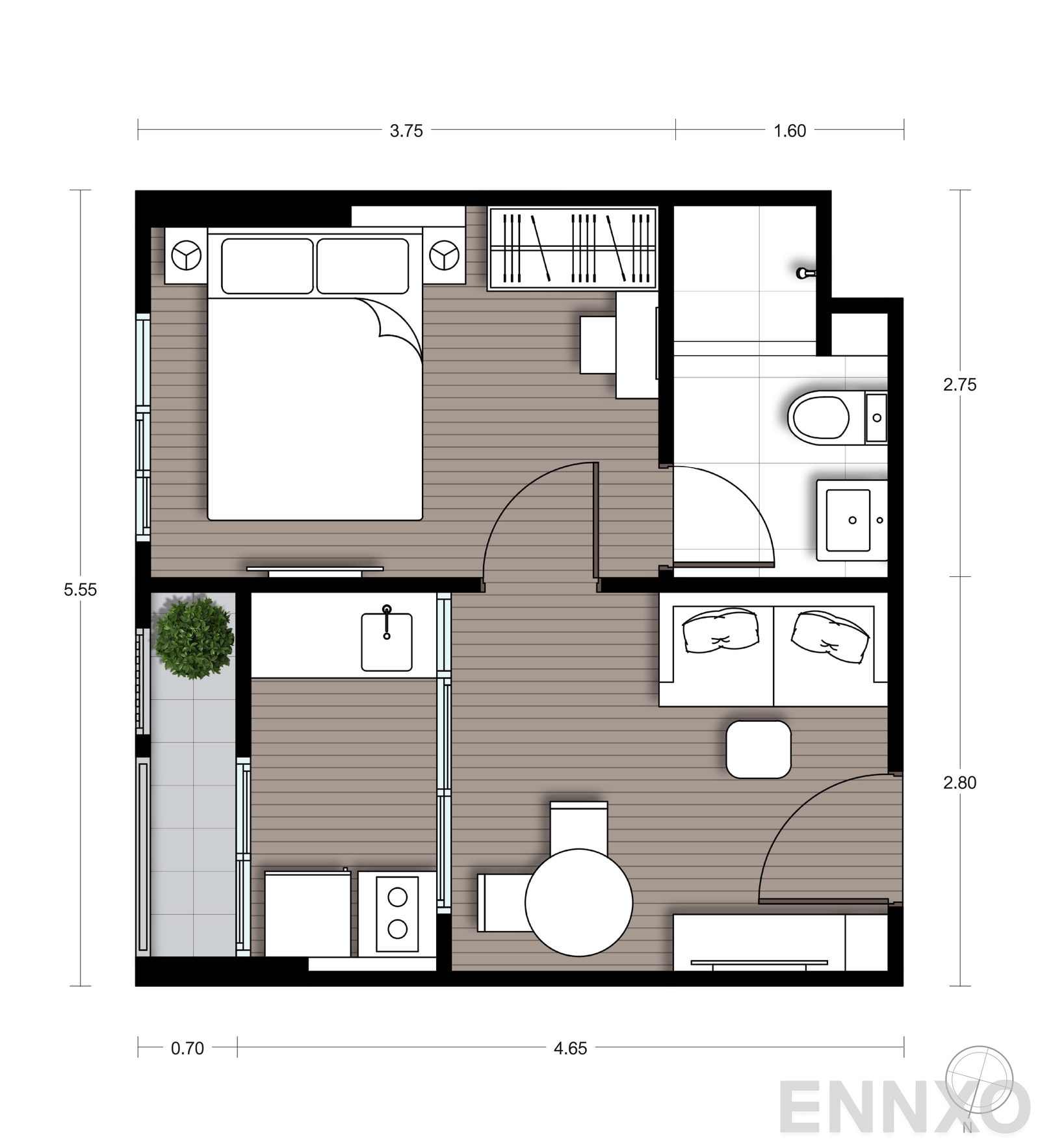 รูปแปลนห้อง A05 ของโครงการ นิว ซี - สแควร์ สวนหลวง สเตชั่น