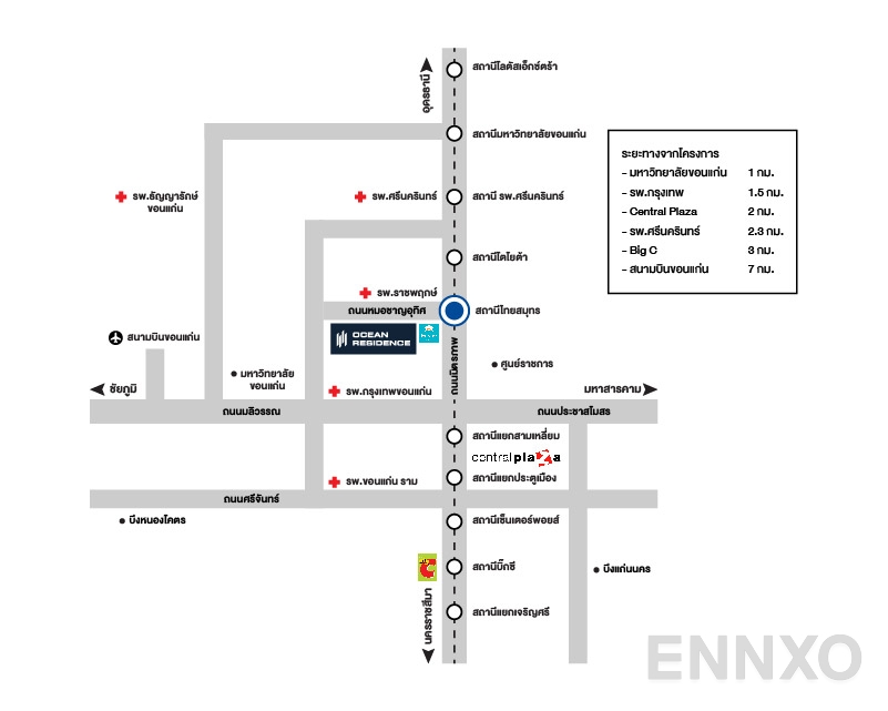ภาพแผนที่แสดงที่ตั้งโครงการ Ocean Residence Mittraphap - Khon Kaen
(โอเชี่ยน เรสซิเดนซ์ มิตรภาพ - ขอนแก่น) และสถานที่โดยรอบ