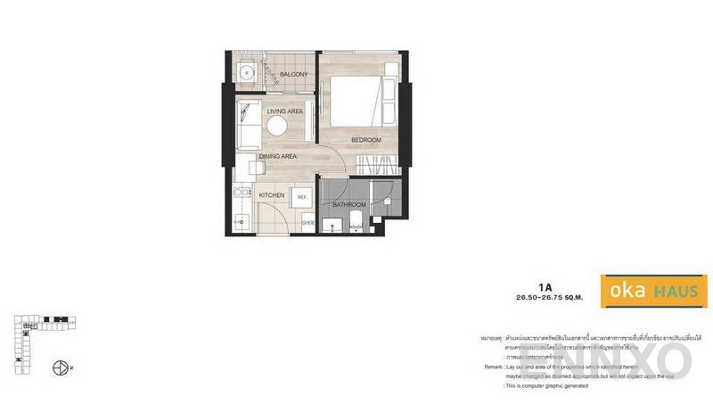 รูปแปลนห้อง 1 Bedroom โครงการ โอกะ เฮาส์ สุขุมวิท 36