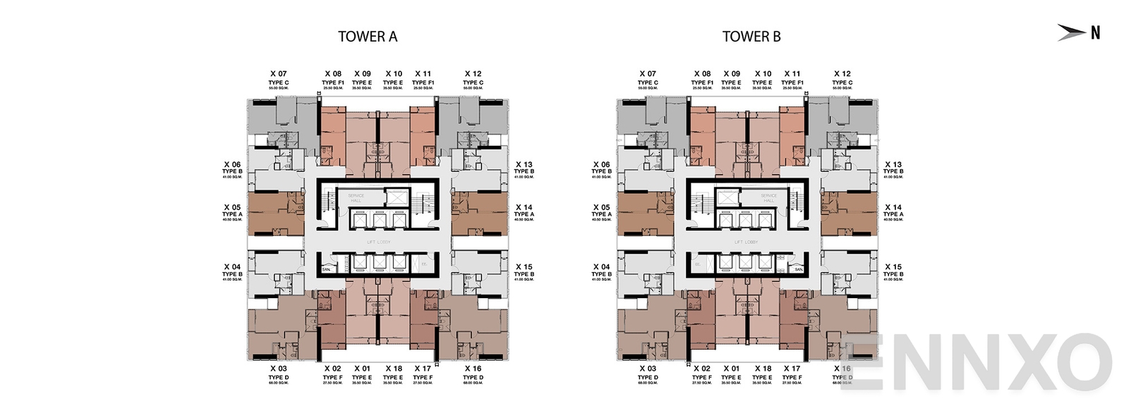 แปลนชั้น Floor 9 - 28 ของโครงการ One 9 Five Asoke - Rama 9