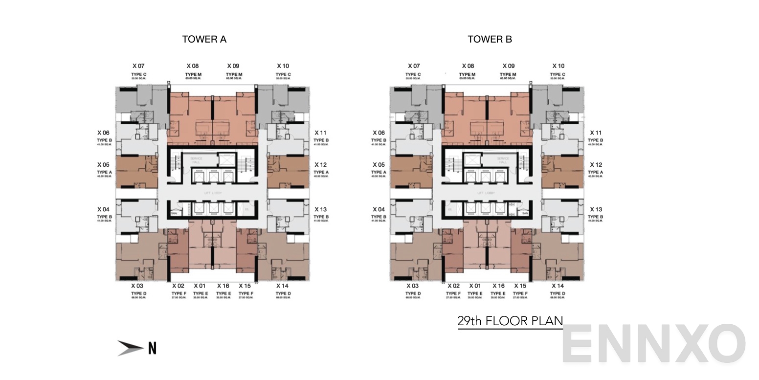แปลนชั้น Floor 29 ของโครงการ One 9 Five Asoke - Rama 9