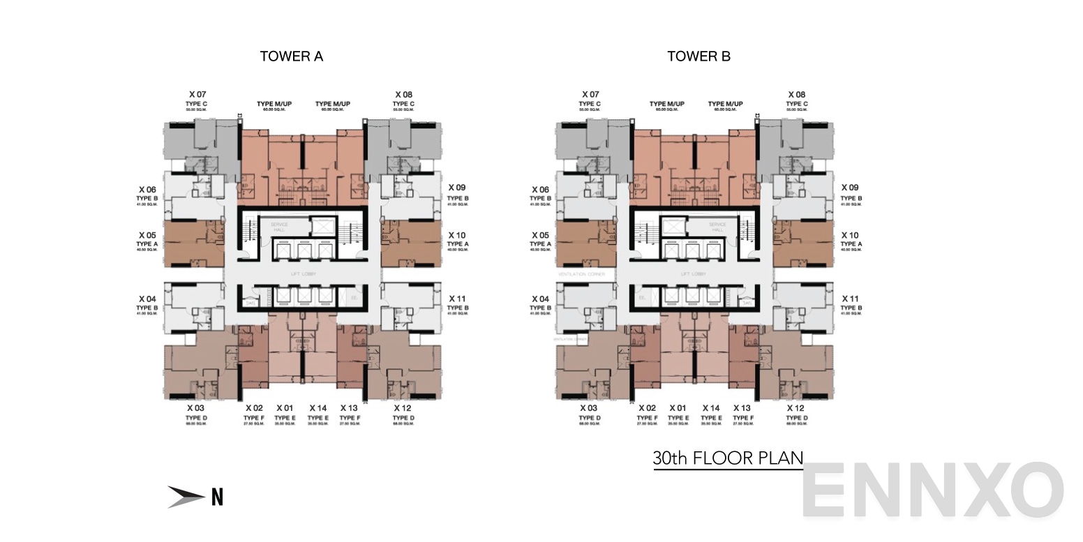 แปลนชั้น Floor 30 ของโครงการ One 9 Five Asoke - Rama 9