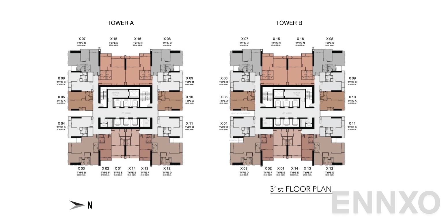 แปลนชั้น Floor 31 ของโครงการ One 9 Five Asoke - Rama 9