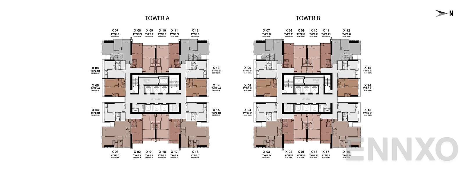 แปลนชั้น Floor 32 - 55 ของโครงการ One 9 Five Asoke - Rama 9