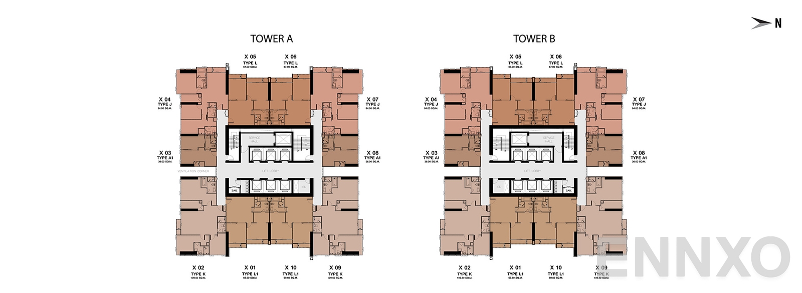 แปลนชั้น Floor 56 - 58 ของโครงการ One 9 Five Asoke - Rama 9