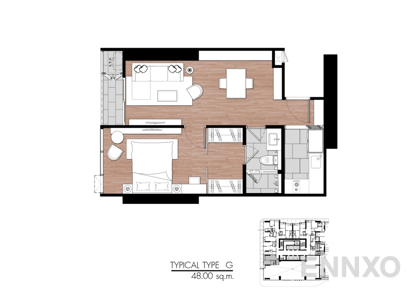รูปแปลนห้อง Type G ของโครงการ One 9 Five Asoke - Rama 9