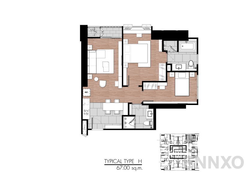 รูปแปลนห้อง Type H ของโครงการ One 9 Five Asoke - Rama 9