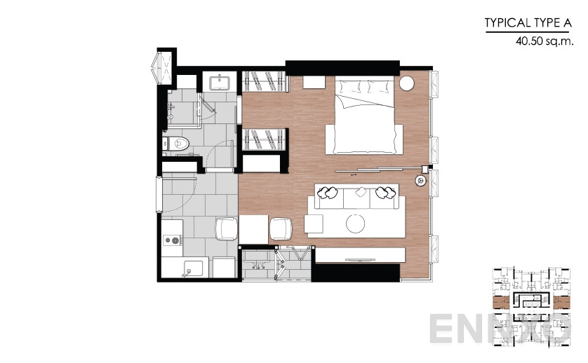 รูปแปลนห้อง Type A ของโครงการ One 9 Five Asoke - Rama 9