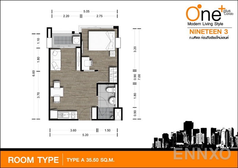 รูปแปลนห้อง Type A ของโครงการ วัน พลัส นายน์ทีน 3,4