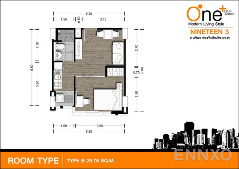 รูปแปลนห้อง Type B ของโครงการ วัน พลัส นายน์ทีน 3,4