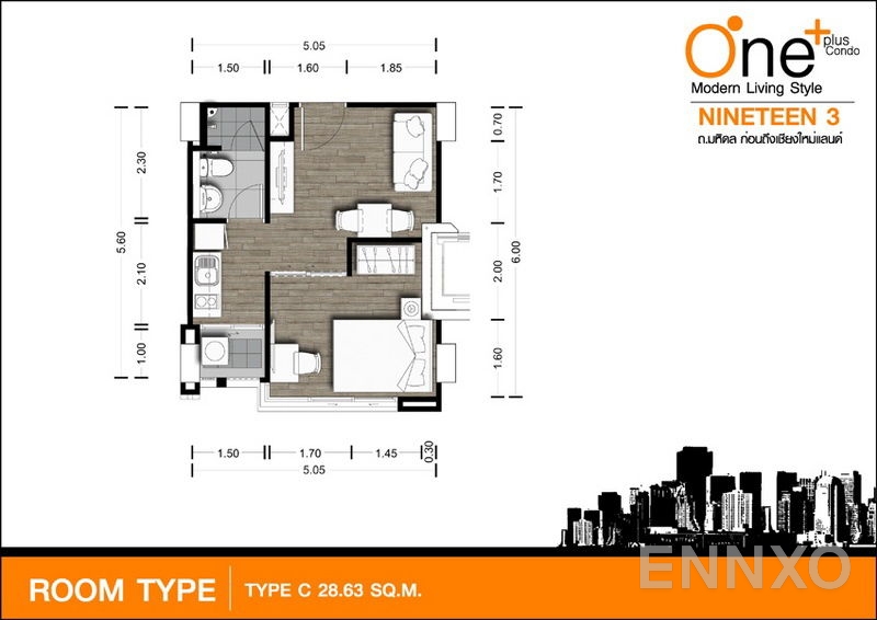 รูปแปลนห้อง Type C ของโครงการ วัน พลัส นายน์ทีน 3,4