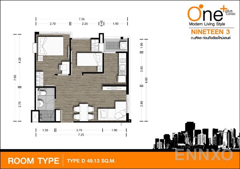 รูปแปลนห้อง Type C ของโครงการ วัน พลัส นายน์ทีน 3,4
