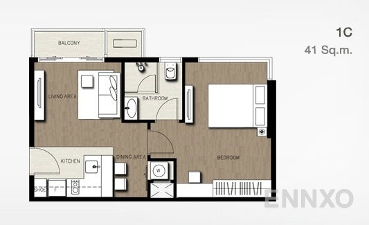 รูปแปลนห้อง 1 Bedroom  ของโครงการ ออนนิกซ์ พหลโยธิน