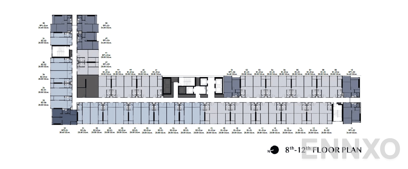 แปลนชั้น 8th-12th Floor ของโครงการ ออริจิ้น เพลส บางนา