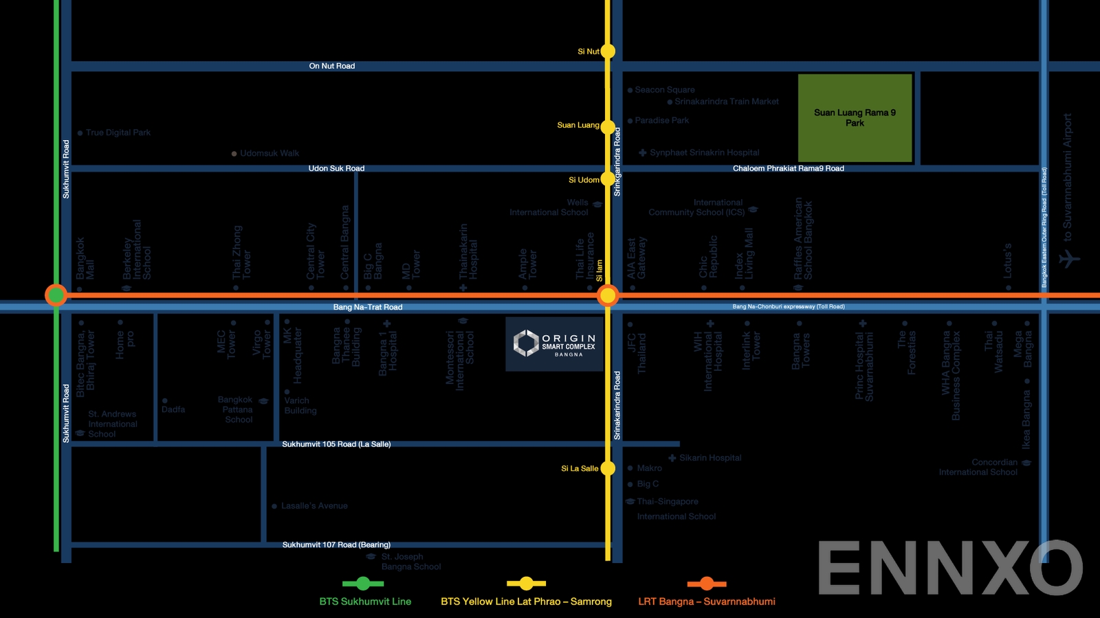 ภาพแผนที่แสดงที่ตั้งโครงการ Origin place bangna
(ออริจิ้น เพลส บางนา) และสถานที่โดยรอบ