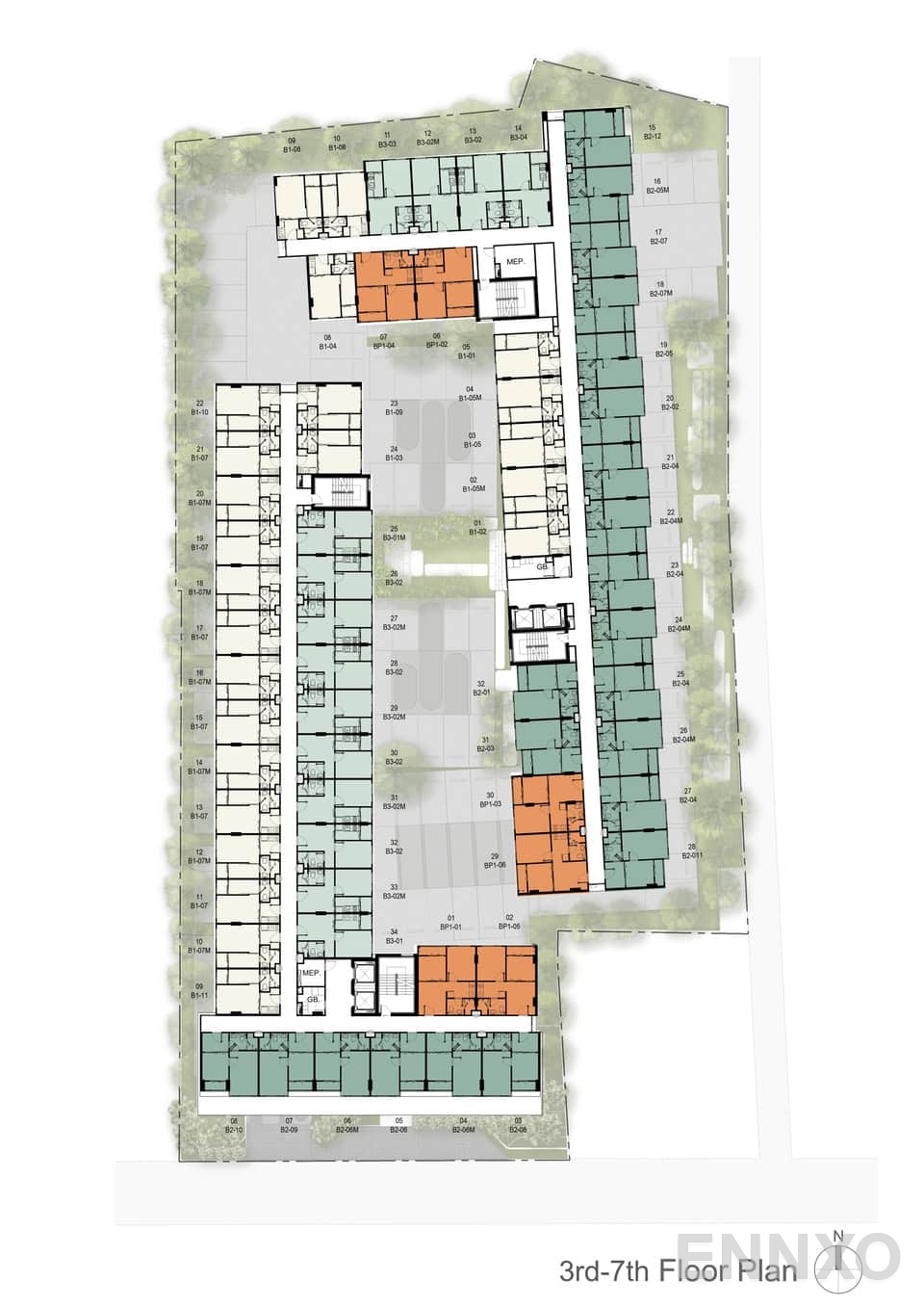 แปลนชั้น 3rd-7th Floor ของโครงการ ออริจิ้น เพลส ขอนแก่น - กัลปพฤกษ์
