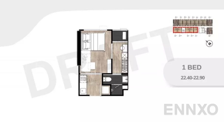 รูปแปลนห้อง 1 Bedroom ของโครงการ ออริจิ้น เพลส รามคำแหง 153 