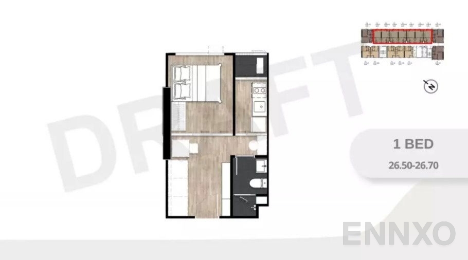 รูปแปลนห้อง 1 Bedroom ของโครงการ ออริจิ้น เพลส รามคำแหง 153 