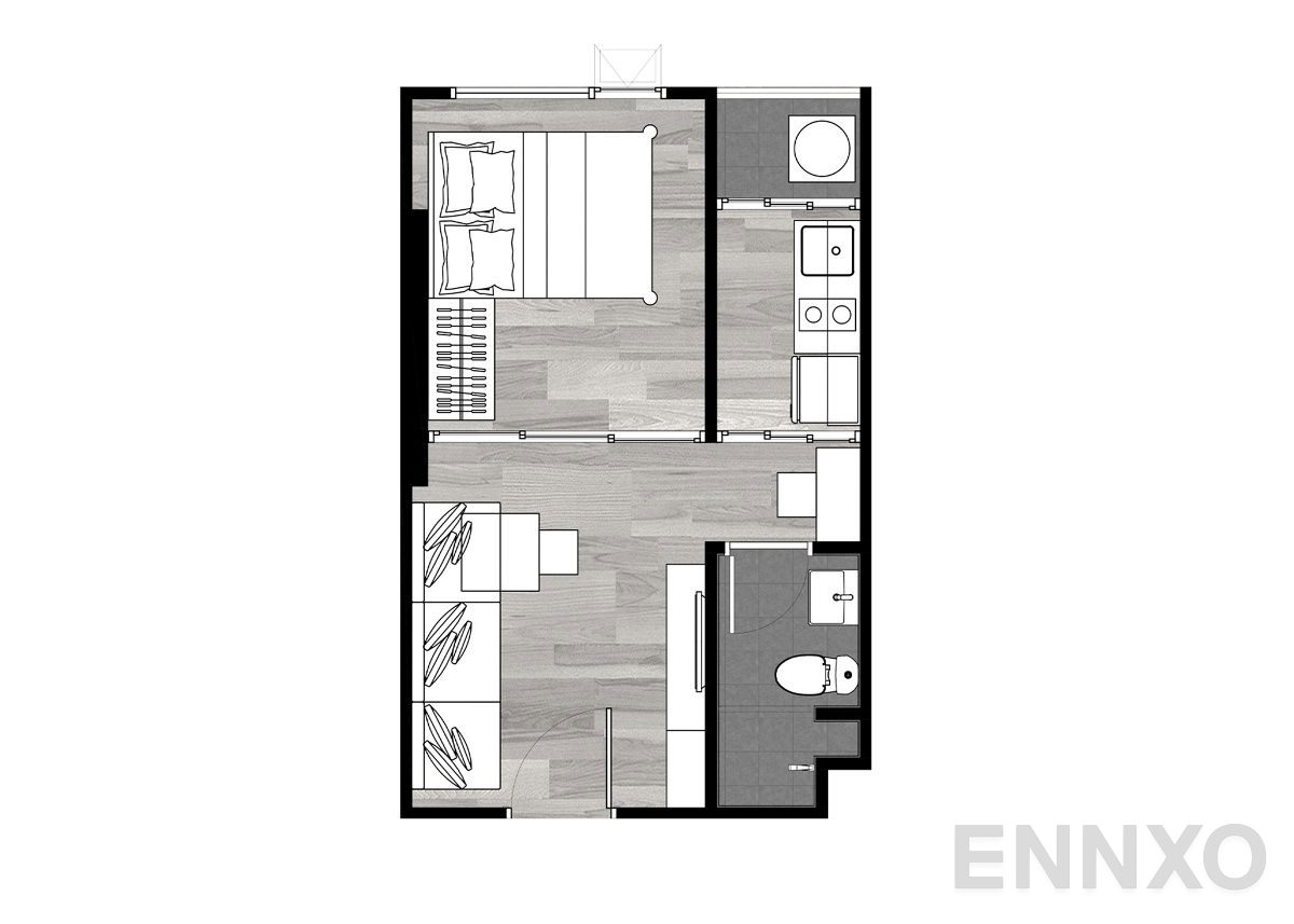 รูปแปลนห้อง 1 Bedroom (Smart Closet)  ของโครงการ Origin Plug & Play E22 Station