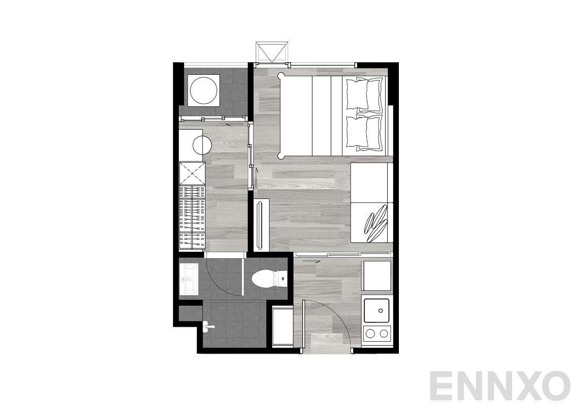 รูปแปลนห้อง 1 Bedroom ของโครงการ Origin Plug & Play E22 Station