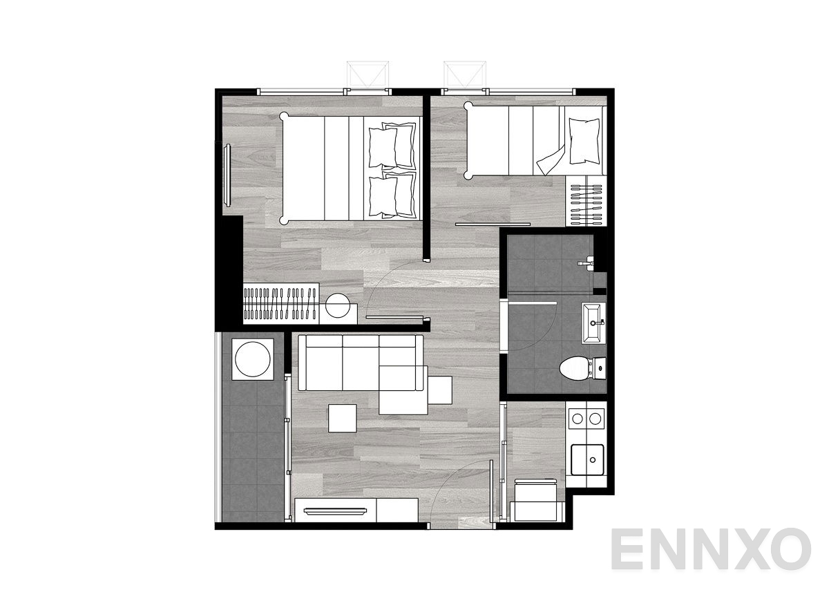รูปแปลนห้อง 1 Bedroom Plus ของโครงการ Origin Plug & Play E22 Station
