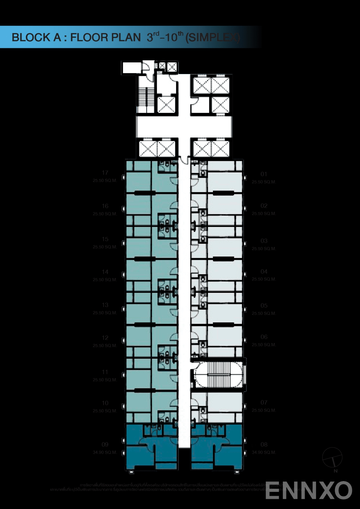 แปลนชั้น Block A 3rd-10th Floor ของโครงการ Origin Plug & Play Sirindhorn Station