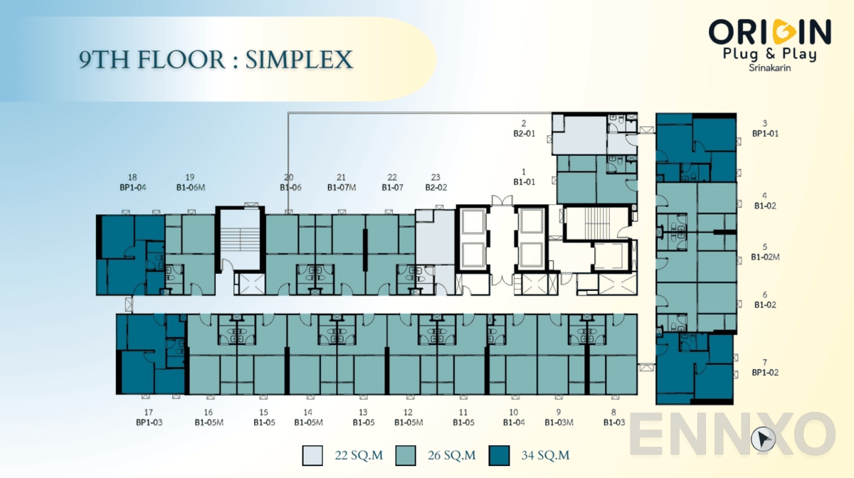 แปลนชั้น 9th Floor ของโครงการ ออริจิ้น ปลั๊ก แอนด์ เพลย์ ศรีนครินทร์
