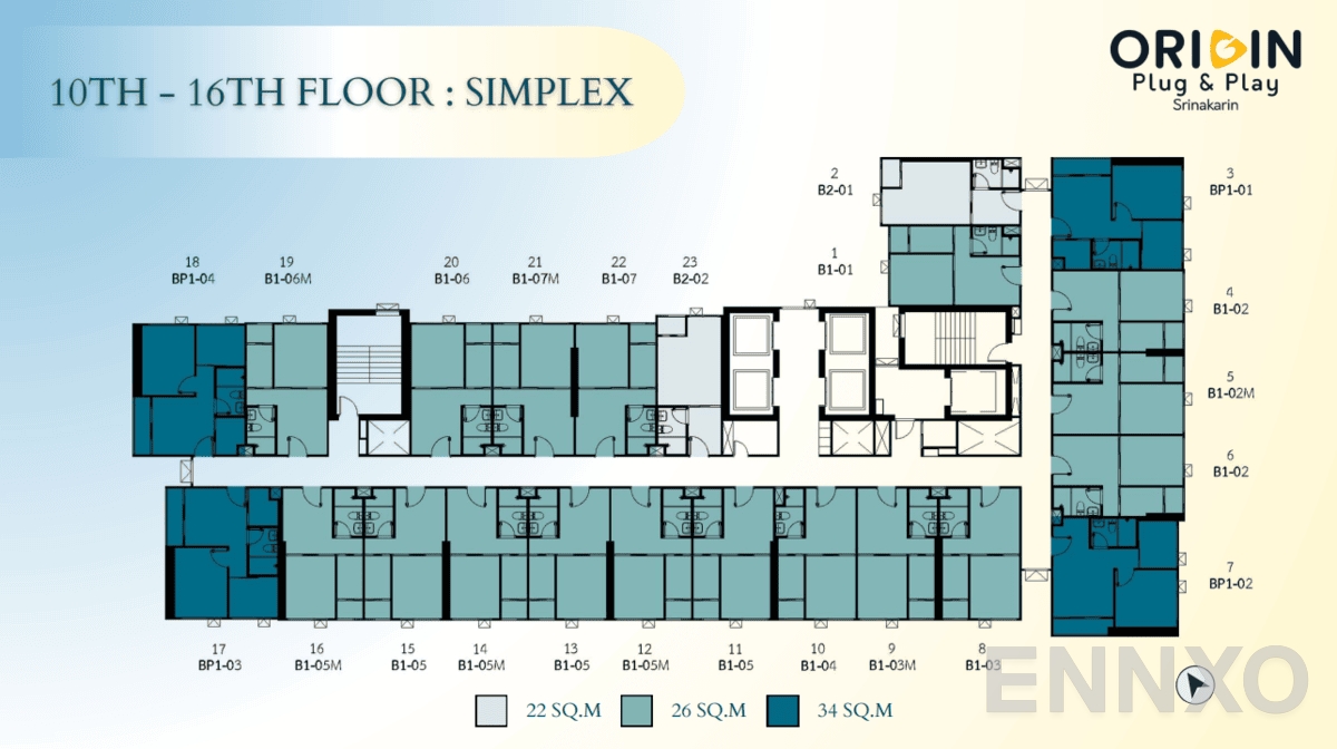 แปลนชั้น 10th-16th Floor ของโครงการ ออริจิ้น ปลั๊ก แอนด์ เพลย์ ศรีนครินทร์