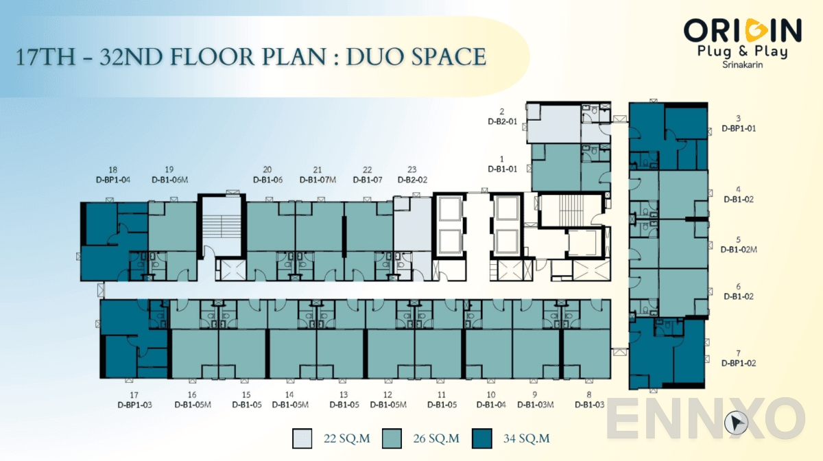 แปลนชั้น 17th-32nd Floor ของโครงการ ออริจิ้น ปลั๊ก แอนด์ เพลย์ ศรีนครินทร์