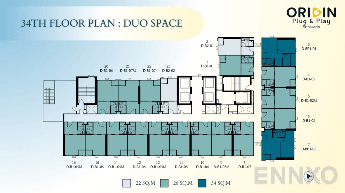 แปลนชั้น 34th Floor ของโครงการ ออริจิ้น ปลั๊ก แอนด์ เพลย์ ศรีนครินทร์