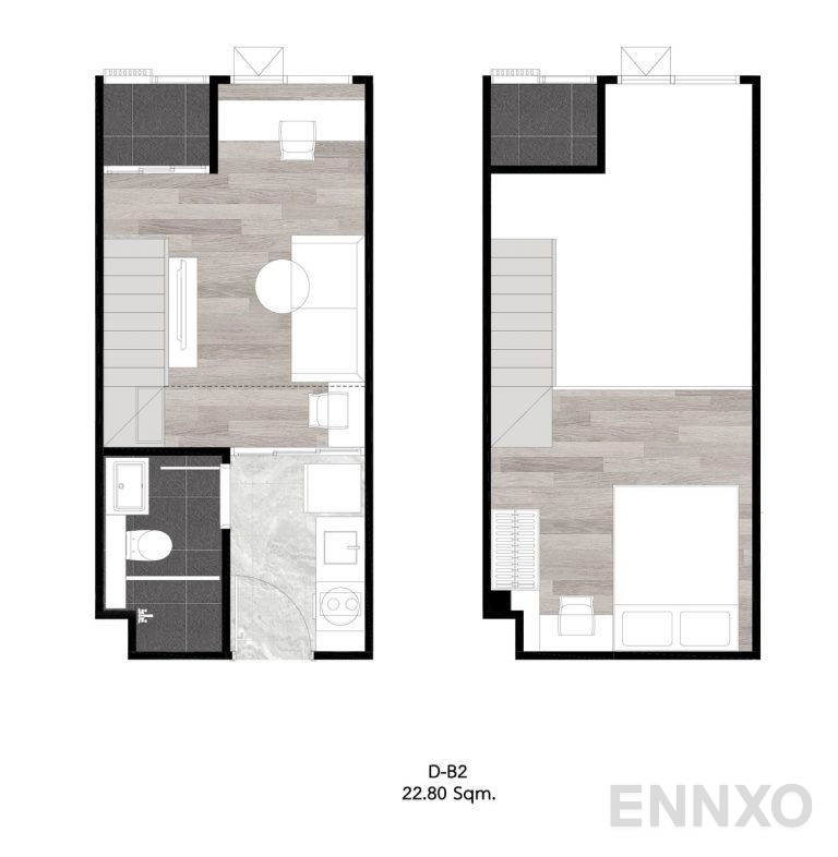 รูปแปลนห้อง 1 Bedroom ของโครงการ ออริจิ้น ปลั๊ก แอนด์ เพลย์ ศรีนครินทร์