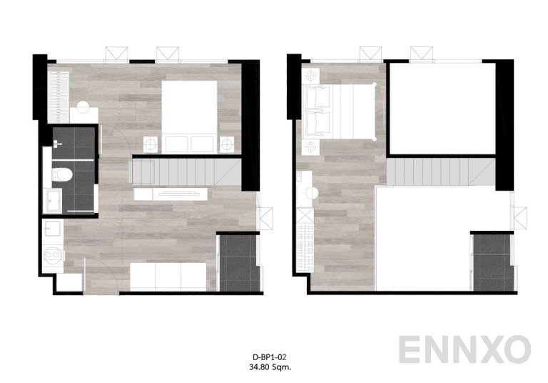 รูปแปลนห้อง 2 Bedroom ของโครงการ ออริจิ้น ปลั๊ก แอนด์ เพลย์ ศรีนครินทร์