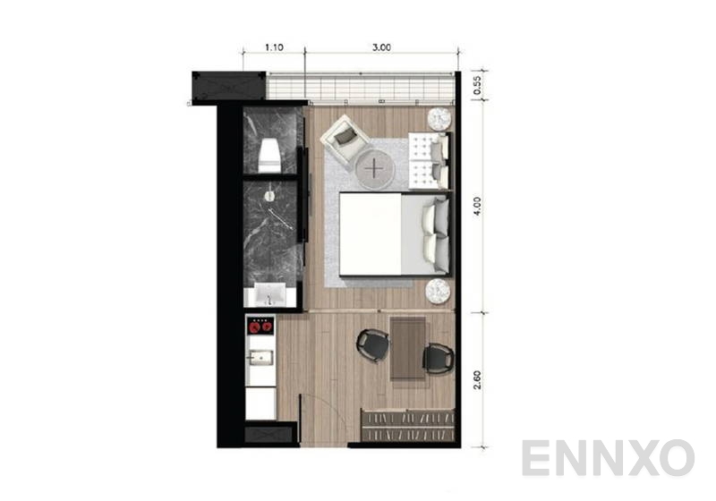 รูปแปลนห้อง 1 Bedroom โครงการ พาร์ค 24