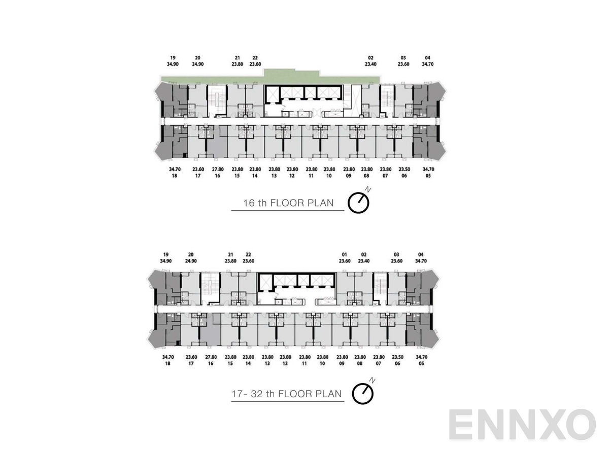 แปลนชั้น 16 th, 17-32 th ของโครงการ พาร์ค ออริจิ้น จุฬา - สามย่าน